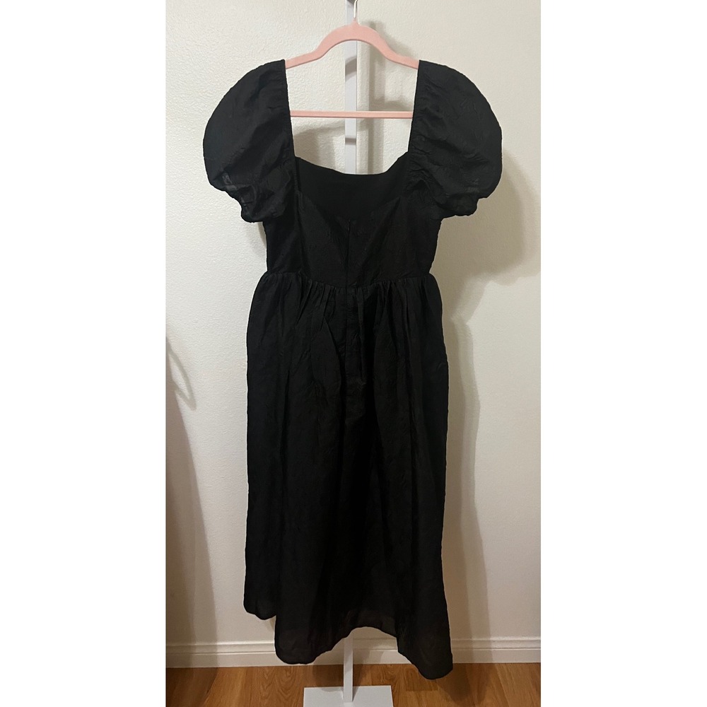 NWT Lulus Adorable Mood Black Floral Jacquard Puff Sleeve Babydoll Dress Large - Picture 6 of 10